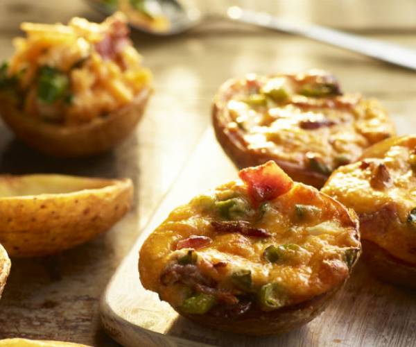 Potato skins with cheese & bacon